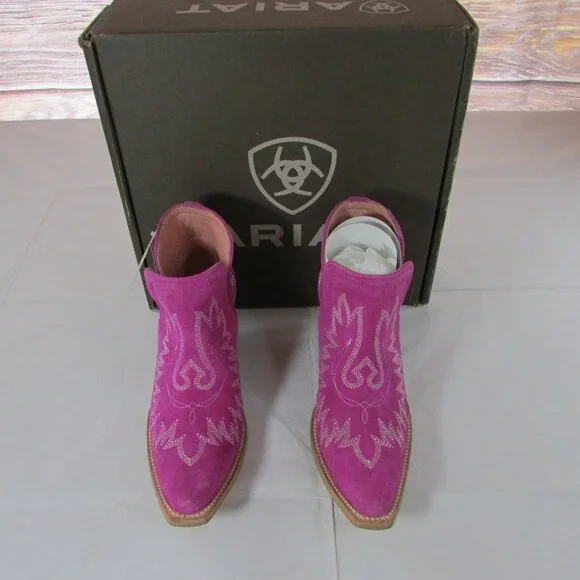 Ariat Women's Dixon Snip Toe Western Ankle Boot - Haute Pink Suede 10046864 - Picture 2 of 4